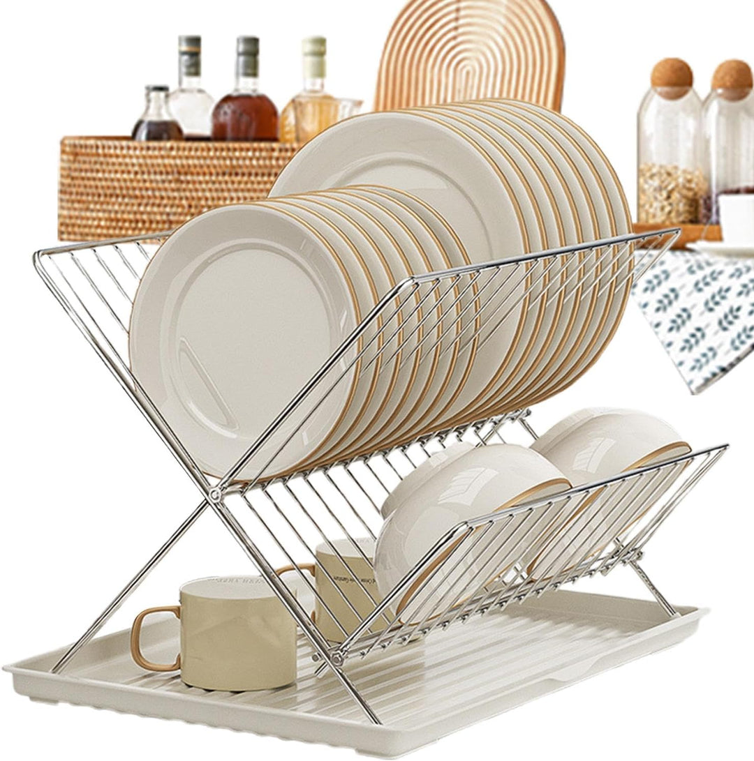 Skorter | Folding Dish Drying Rack – 2-Tier Countertop Drainer with Detachable Tray – Kelvra