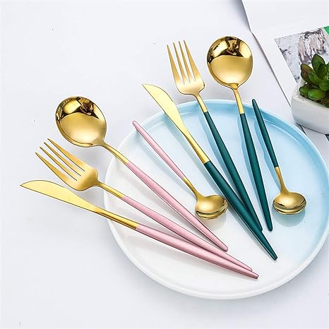 Lisslune | LUXURIOUS STAINLESS STEEL 24-PIECE GOLD-SILVER CUTLERY SET