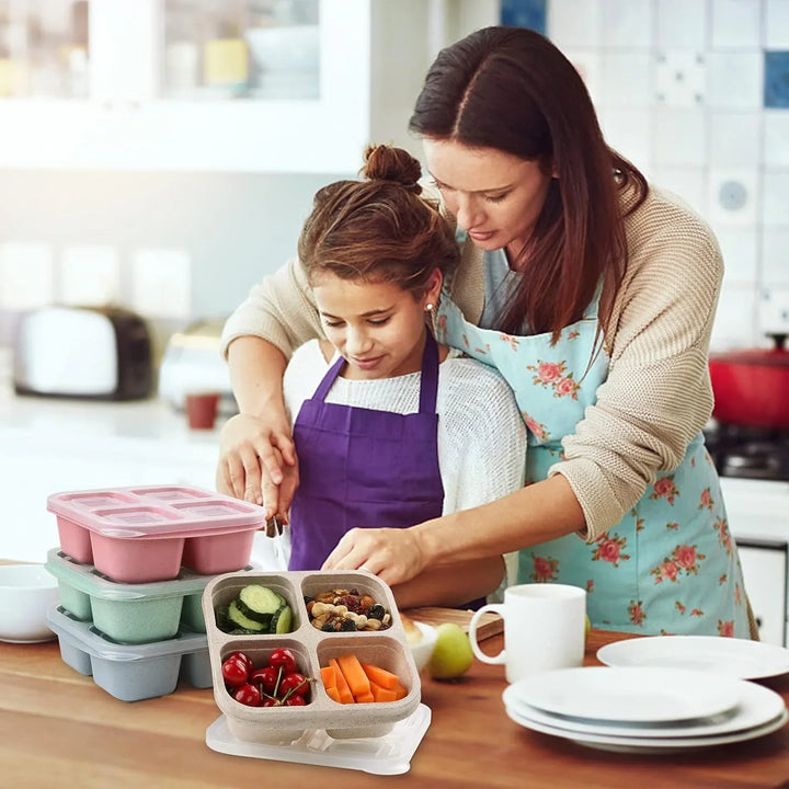 Lisslune | Bento-Style 4-Compartment Meal Prep Boxes in 4-Pack – Sustainable and Practical