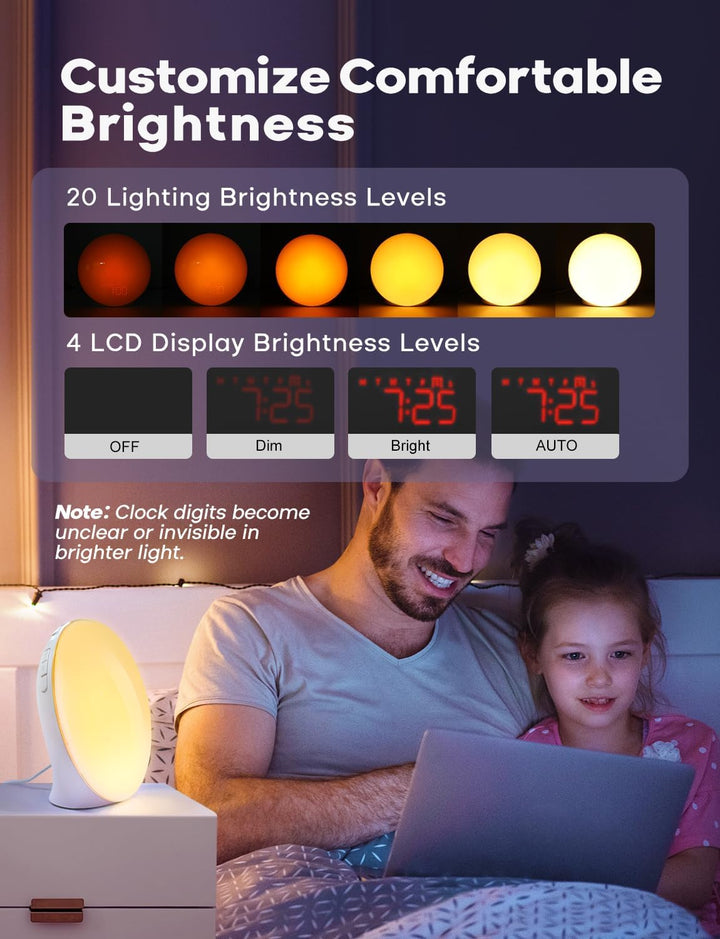 Lisslune | GlowRise Natural Wake-Up Light Alarm Clock with Sunrise & Sunset Simulation