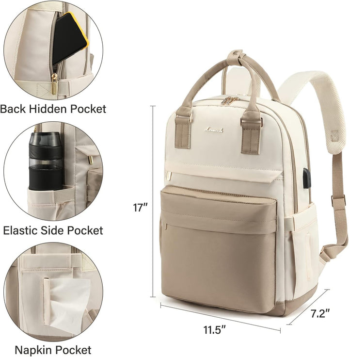 Lisslune | Women’s Waterproof Laptop Backpack with USB Charging – Stylish 17-Inch Work, School & Travel Bag