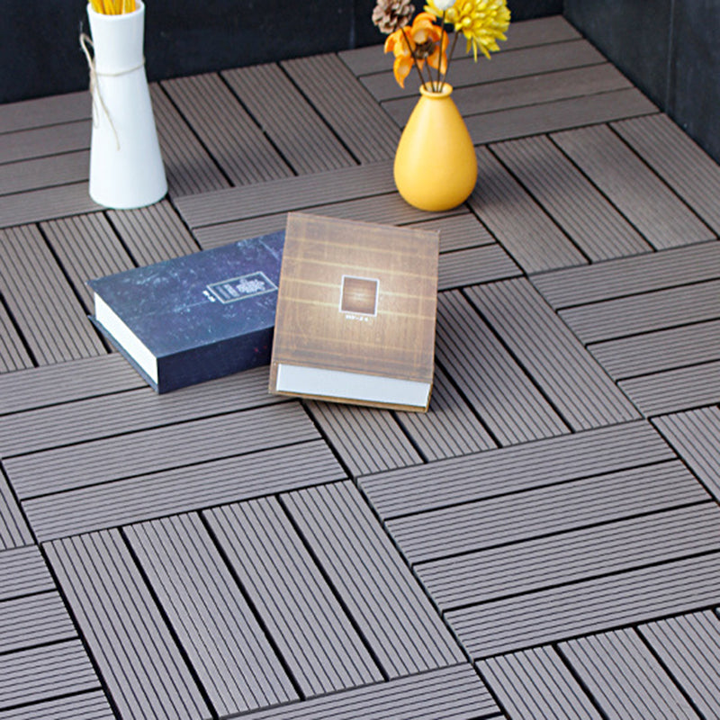 Lisslune | 12" X 12" 4-Slat Square Deck/Patio Floor Tiles Snap Installation Floor Plank Tiles