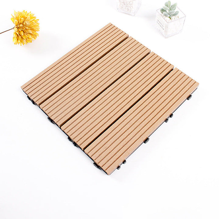 Lisslune | 12" X 12" 4-Slat Square Deck/Patio Floor Tiles Snap Installation Floor Plank Tiles