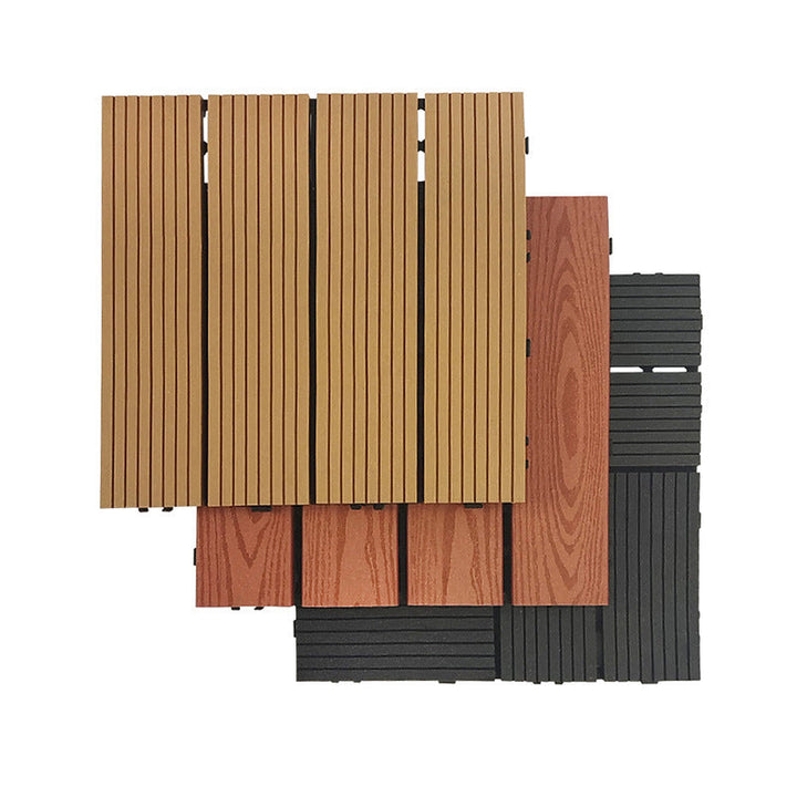 Lisslune | 12" X 12" 4-Slat Square Deck/Patio Floor Tiles Snap Installation Floor Plank Tiles