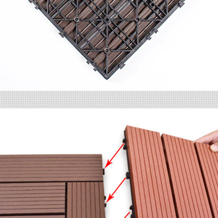 Lisslune | 12" X 12" 4-Slat Square Deck/Patio Floor Tiles Snap Installation Floor Plank Tiles