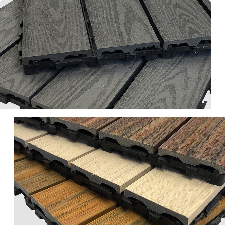 Lisslune | Composite Square Patio Tiles Interlocking Striped Pattern Patio Floor Tiles