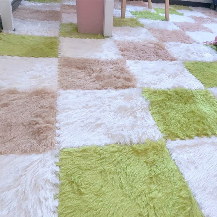 Lisslune | Bedroom Carpet Tiles Solid Color Square Shag Stain Resistant Carpet Tiles