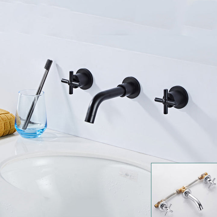 Lisslune | Modern bathroom faucet wall-mounted cross handles low arc faucet