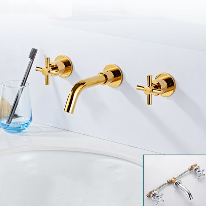 Lisslune | Modern bathroom faucet wall-mounted cross handles low arc faucet