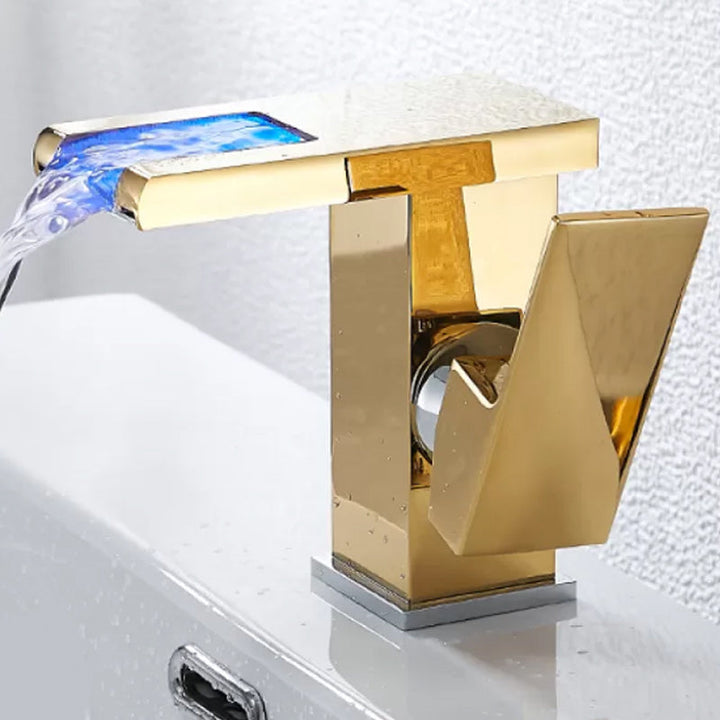 Lisslune | Waterfall Basin Mixer Tap Square Lever Handle with LED Three-Color Light
