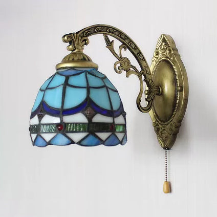 Lisslune | Baroque Bowl Wall Lamp 1 Light Blue Glass Mini Wall Light Lighting in Antique Brass