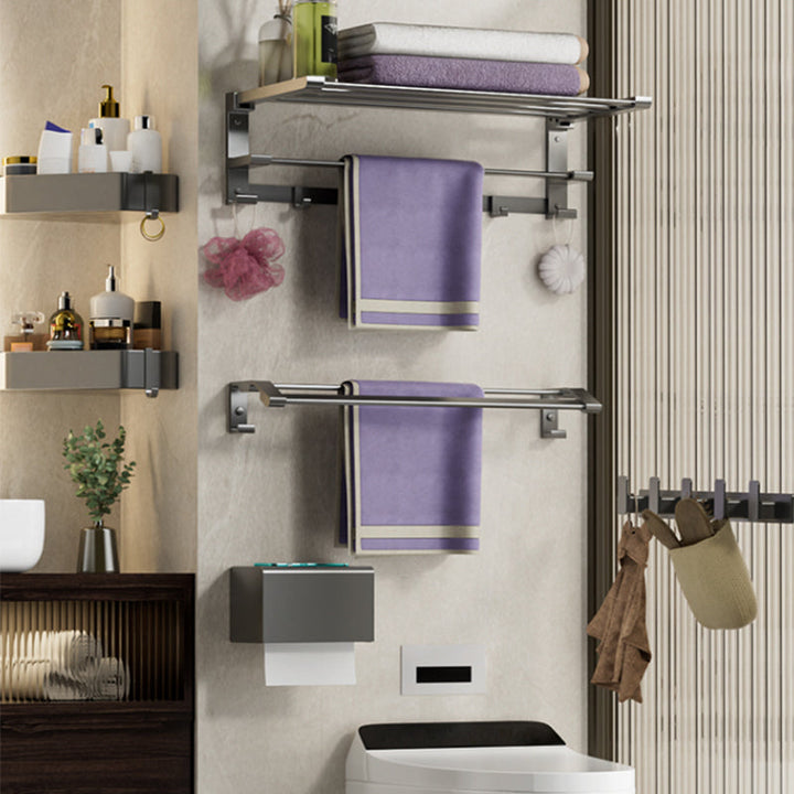 Lisslune | Modern Gray Bathroom Accessory Set Bathroom Shelf Towel Bar Bathroom Accessory Set