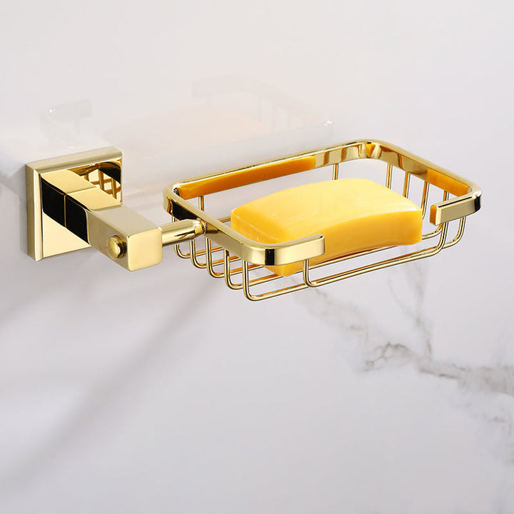 Lisslune | Gold Modern Bathroom Set, Polished Gold, 4 Pieces, Towel Holder, Paper Holder