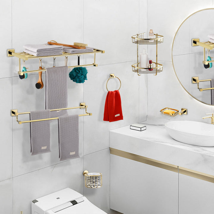 Lisslune | Gold Modern Bathroom Set, Polished Gold, 4 Pieces, Towel Holder, Paper Holder