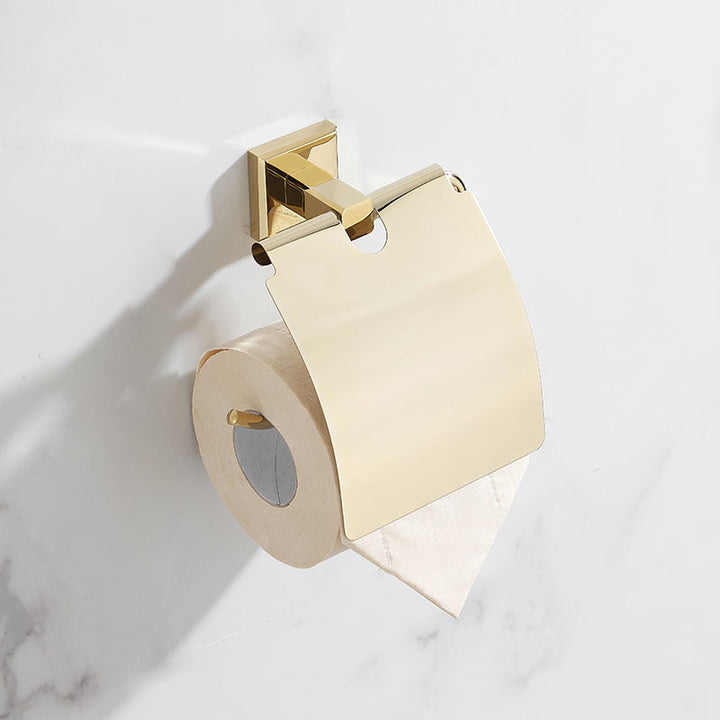 Lisslune | Gold Modern Bathroom Set, Polished Gold, 4 Pieces, Towel Holder, Paper Holder