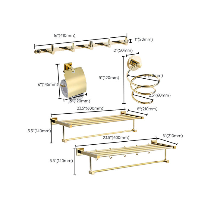 Lisslune | Gold Modern Bathroom Set, Polished Gold, 4 Pieces, Towel Holder, Paper Holder