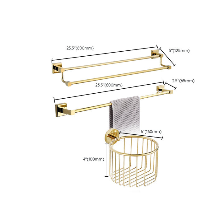 Lisslune | Gold Modern Bathroom Set, Polished Gold, 4 Pieces, Towel Holder, Paper Holder