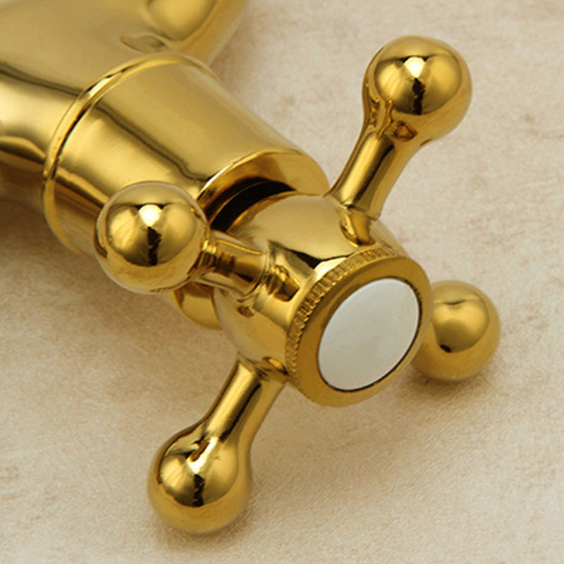 Lisslune | Glam Wall-mounted Bathroom Faucet Cross Handle Low Arc Round Sink Faucet