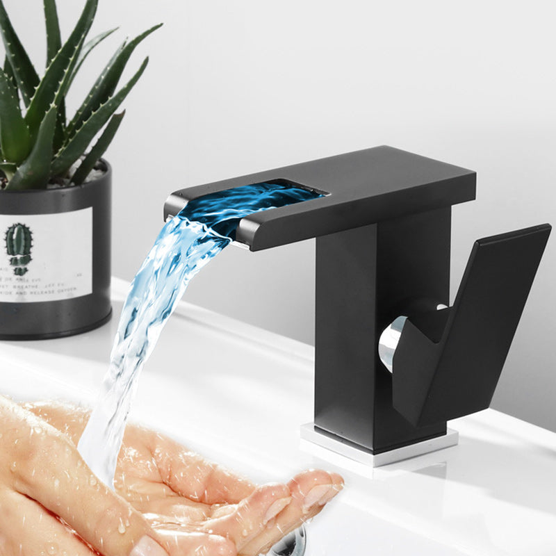 Lisslune | Contemporary square vessel tap waterfall spout with LED three-color lighting