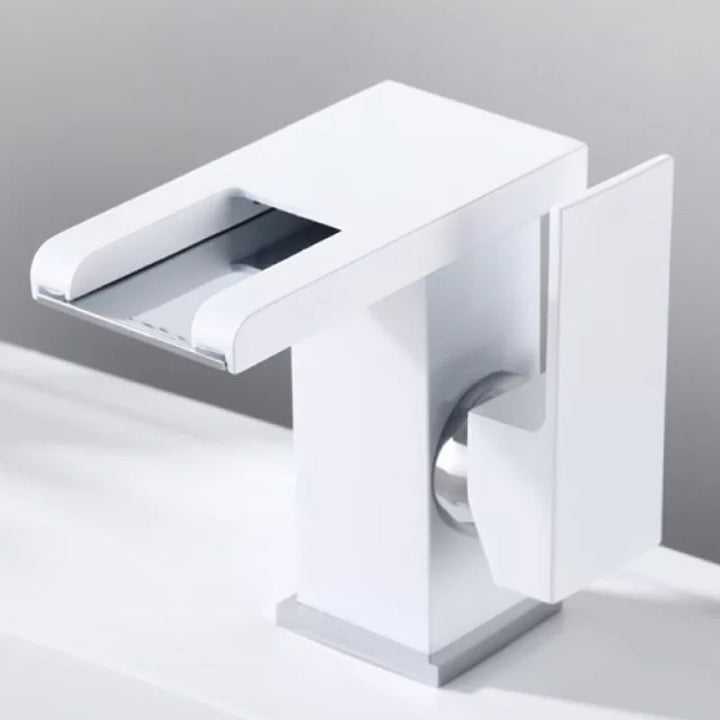Lisslune | Contemporary Square Vessel Faucet Waterfall Spout with LED Three-Color Illumination