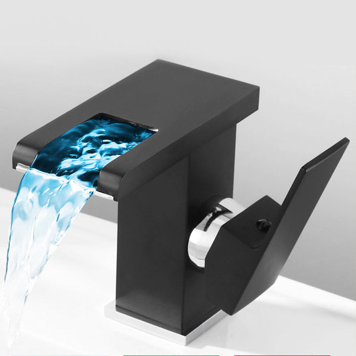 Lisslune | Contemporary square vessel tap waterfall spout with LED three-color lighting