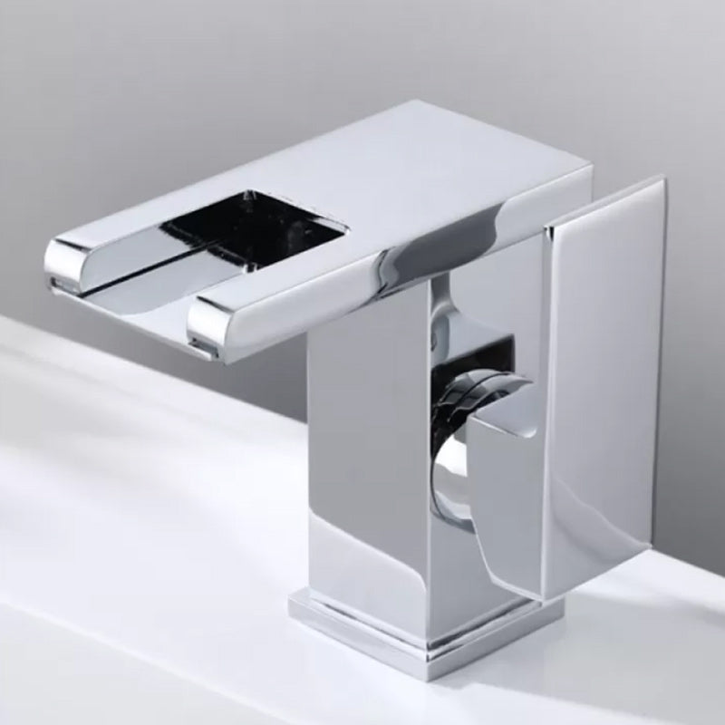 Lisslune | Contemporary Square Vessel Faucet Waterfall Spout with LED Three-Color Illumination