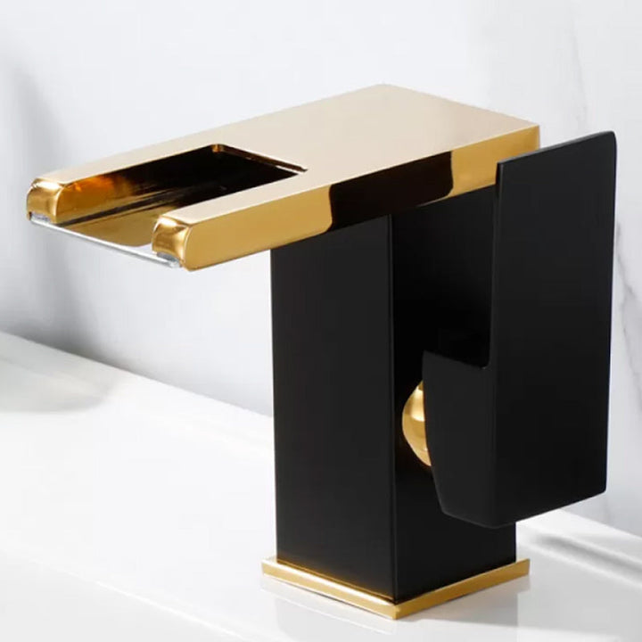 Lisslune | Contemporary square vessel tap waterfall spout with LED three-color lighting