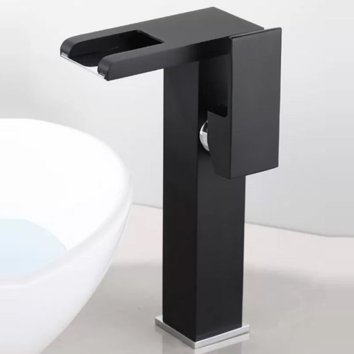 Lisslune | Contemporary square vessel tap waterfall spout with LED three-color lighting