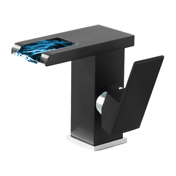 Lisslune | Contemporary square vessel tap waterfall spout with LED three-color lighting