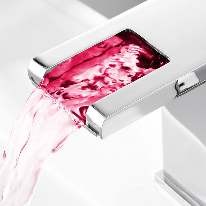 Lisslune | Contemporary square vessel tap waterfall spout with LED three-color lighting