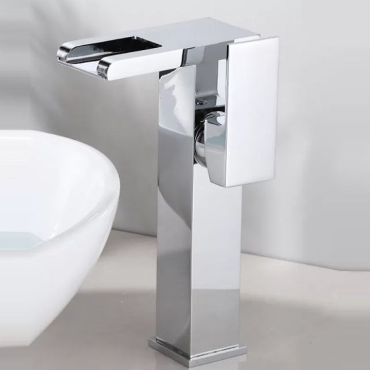 Lisslune | Contemporary square vessel tap waterfall spout with LED three-color lighting
