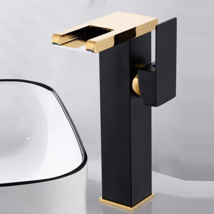 Lisslune | Contemporary square vessel tap waterfall spout with LED three-color lighting