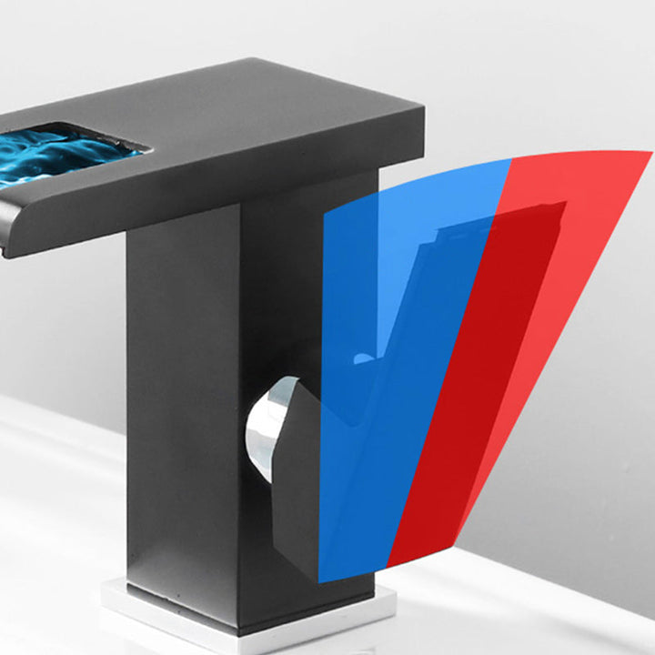 Lisslune | Contemporary Square Vessel Faucet Waterfall Spout with LED Three-Color Illumination