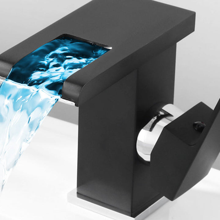 Lisslune | Contemporary square vessel tap waterfall spout with LED three-color lighting