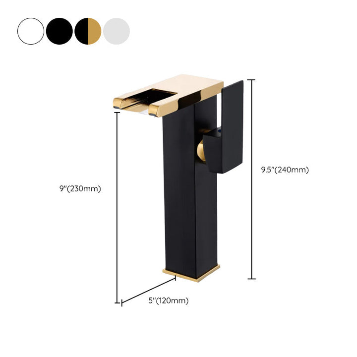 Lisslune | Contemporary Square Vessel Faucet Waterfall Spout with LED Three-Color Illumination