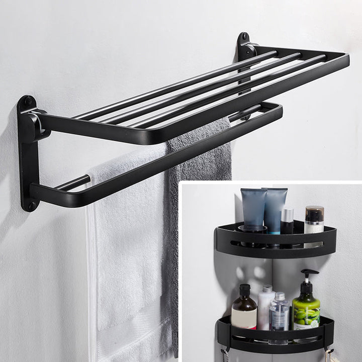 Lisslune | Modern Bathroom Hardware Set Matte Black Metal Bathroom Accessories Set Rustproof
