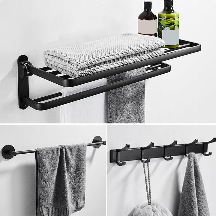 Lisslune | Modern Bathroom Hardware Set Matte Black Metal Bathroom Accessory Set Rust-Free