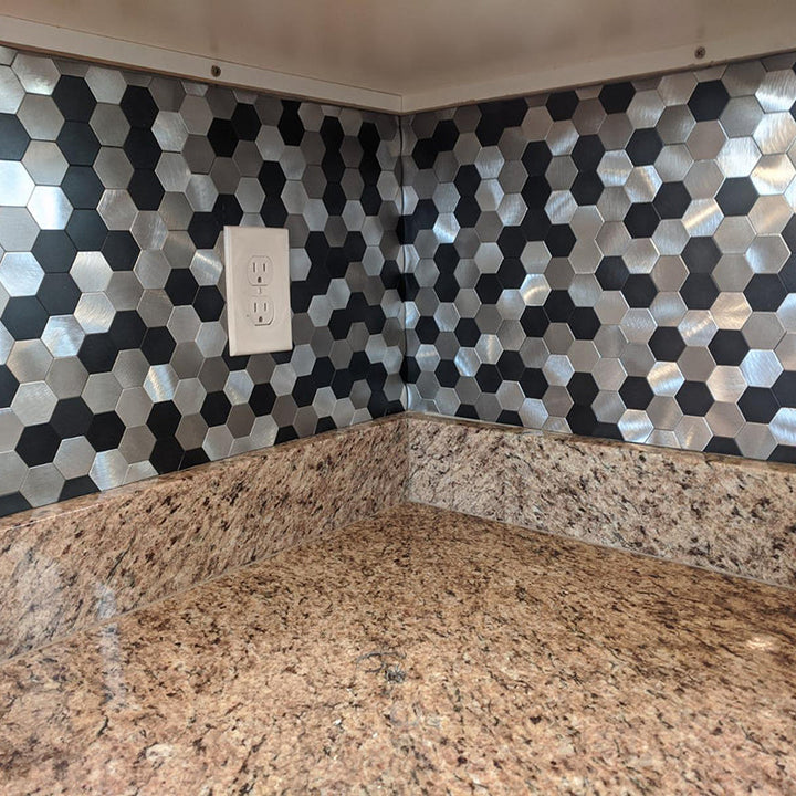 Lisslune | Modern Tile-Peel & Stick Metal Mosaic Tile Hexagon Peel & Stick Subway Tile