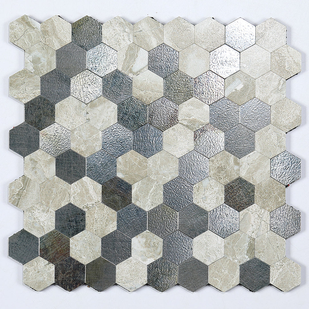 Lisslune | Modern Tile-Peel & Stick Metal Mosaic Tile Hexagon Peel & Stick Subway Tile