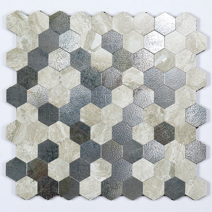 Lisslune | Modern Tile-Peel & Stick Metal Mosaic Tile Hexagon Peel & Stick Subway Tile