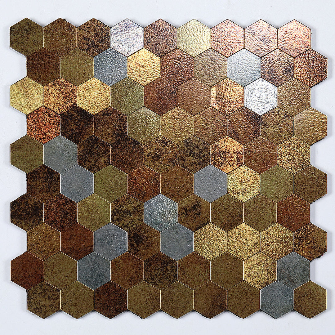 Lisslune | Modern Tile-Peel & Stick Metal Mosaic Tile Hexagon Peel & Stick Subway Tile