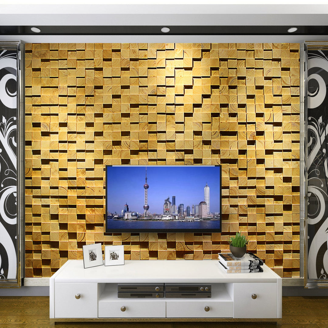 Lisslune | Wood Mosaic Cladding Shiplap Glue Contemporary Interior Wall Cladding