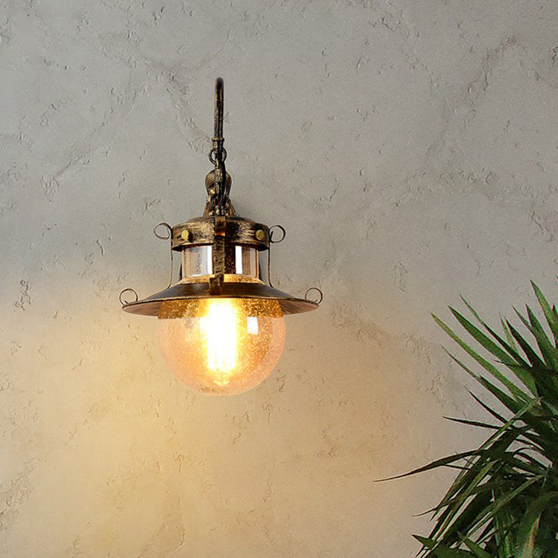 Skørter | Ball Clear Water Glass Wall Light Fixture Classic 1 Head Dining Room Wall Lamp in Brass with Mermaid Arm