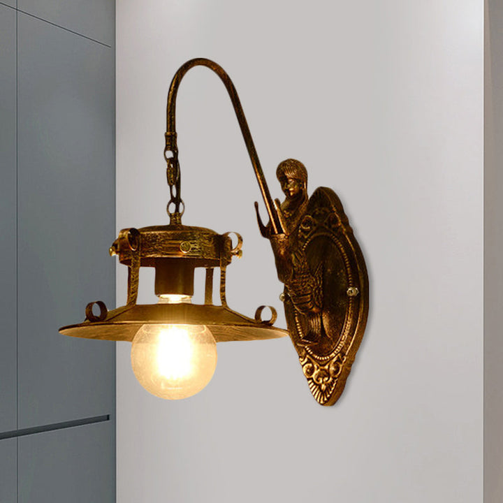 Skørter | 1 Light Wall Lighting Country Stair Wall Lamp with Wide Oval Metal Shade in Brass