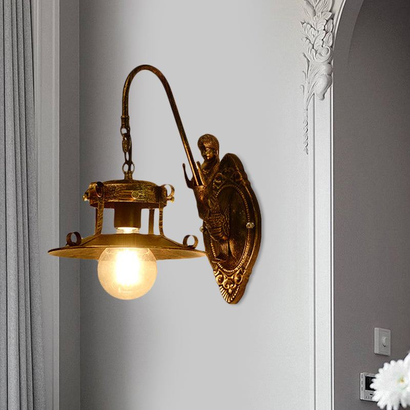 Skørter | 1 Light Wall Lighting Country Stair Wall Lamp with Wide Oval Metal Shade in Brass