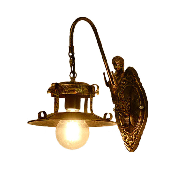 Skørter | 1 Light Wall Lighting Country Stair Wall Lamp with Wide Oval Metal Shade in Brass