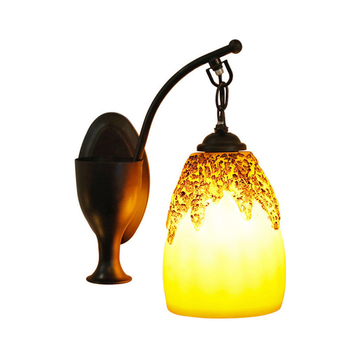 Skørter | 1 Head Wall-Mounted Light Country Style Elongated Dome Resin Wall Lamp in Black with Curved Arm