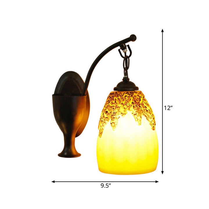 Skørter | 1 Head Wall-Mounted Light Country Style Elongated Dome Resin Wall Lamp in Black with Curved Arm