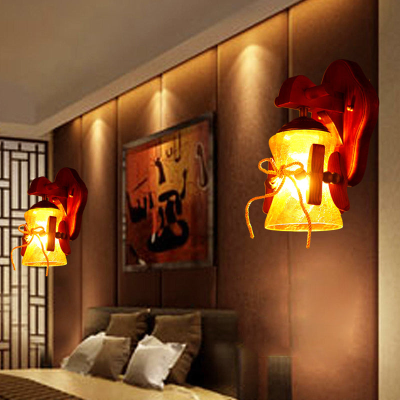 Skørter | Brown 1 Bulb Wall Mount Light Rustic Yellow Water Glass Outlet Wall Lamp with Wood Back Panel