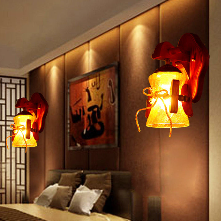 Skørter | Brown 1 Bulb Wall Mount Light Rustic Yellow Water Glass Outlet Wall Lamp with Wood Back Panel